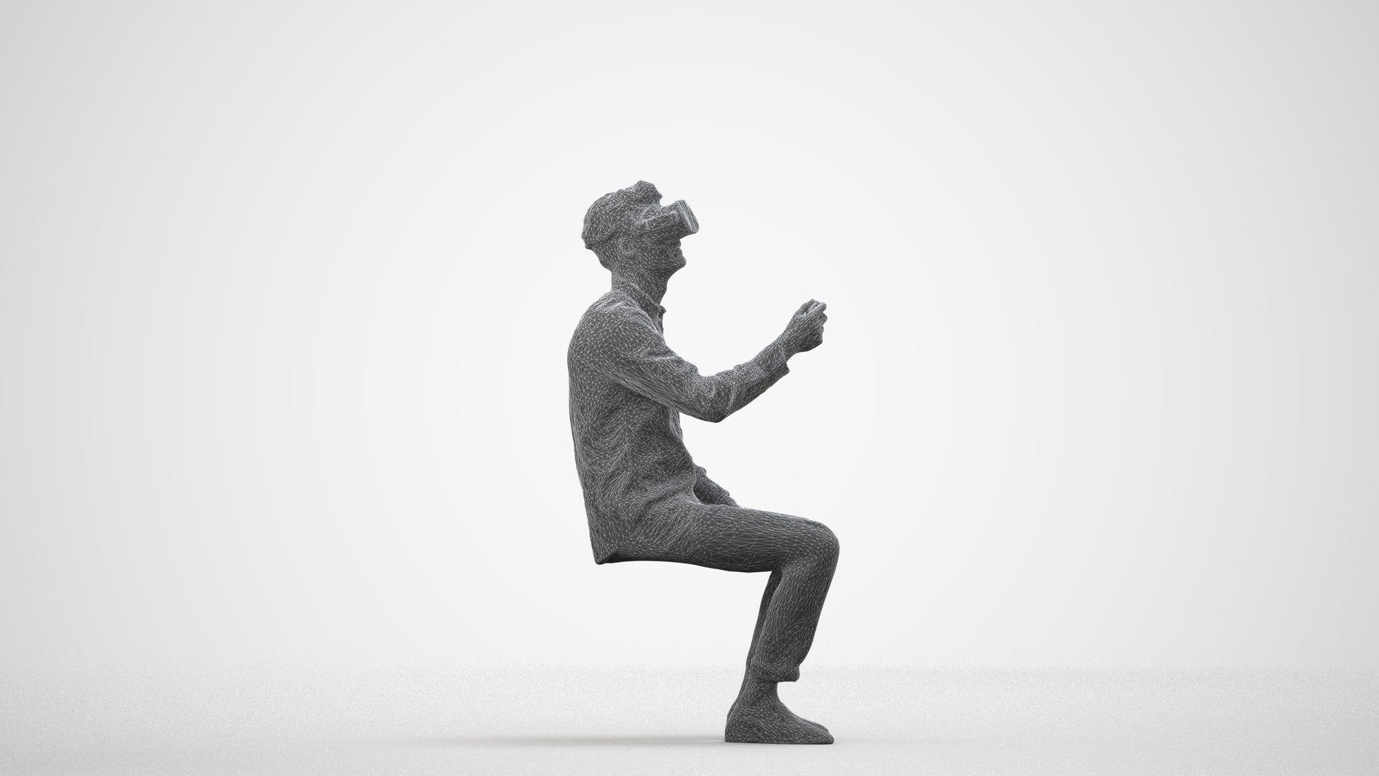 scanned 3D man casual sitting, photogrammetry people for Enscape and V-Ray, wireframe side view