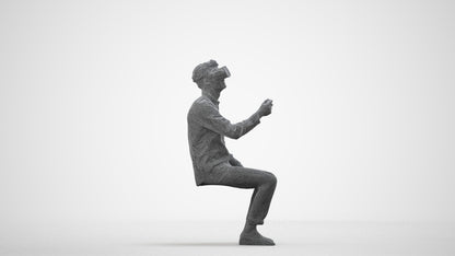 scanned 3D man casual sitting, photogrammetry people for Enscape and V-Ray, wireframe side view