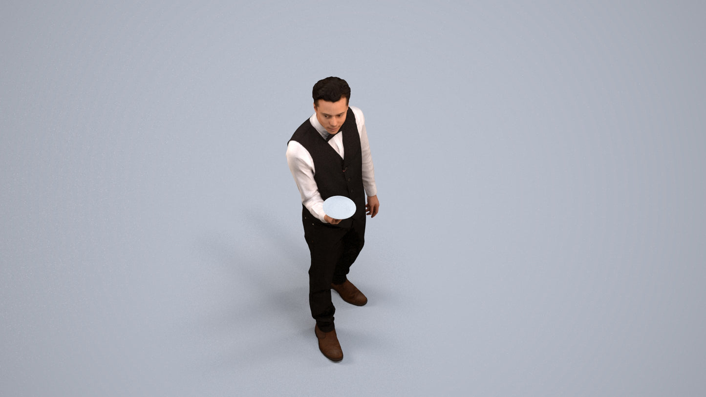 3D people model man hospitality, scanned human for 3ds Max rendering, back view render