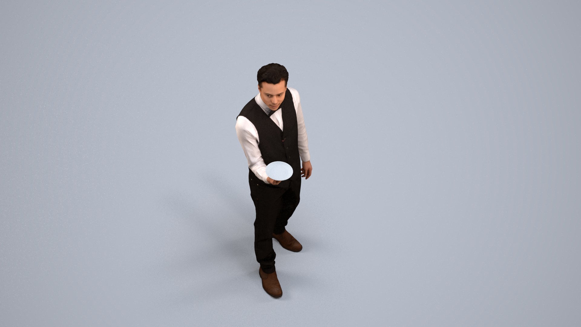 3D people model man hospitality, scanned human for 3ds Max rendering, back view render