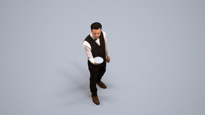 3D people model man hospitality, scanned human for 3ds Max rendering, back view render
