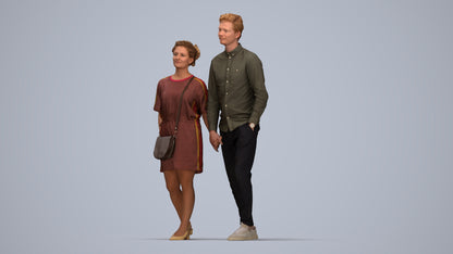 realistic 3D people woman casual couple, render-ready for V-Ray and Corona, FBX OBJ, top-down view render