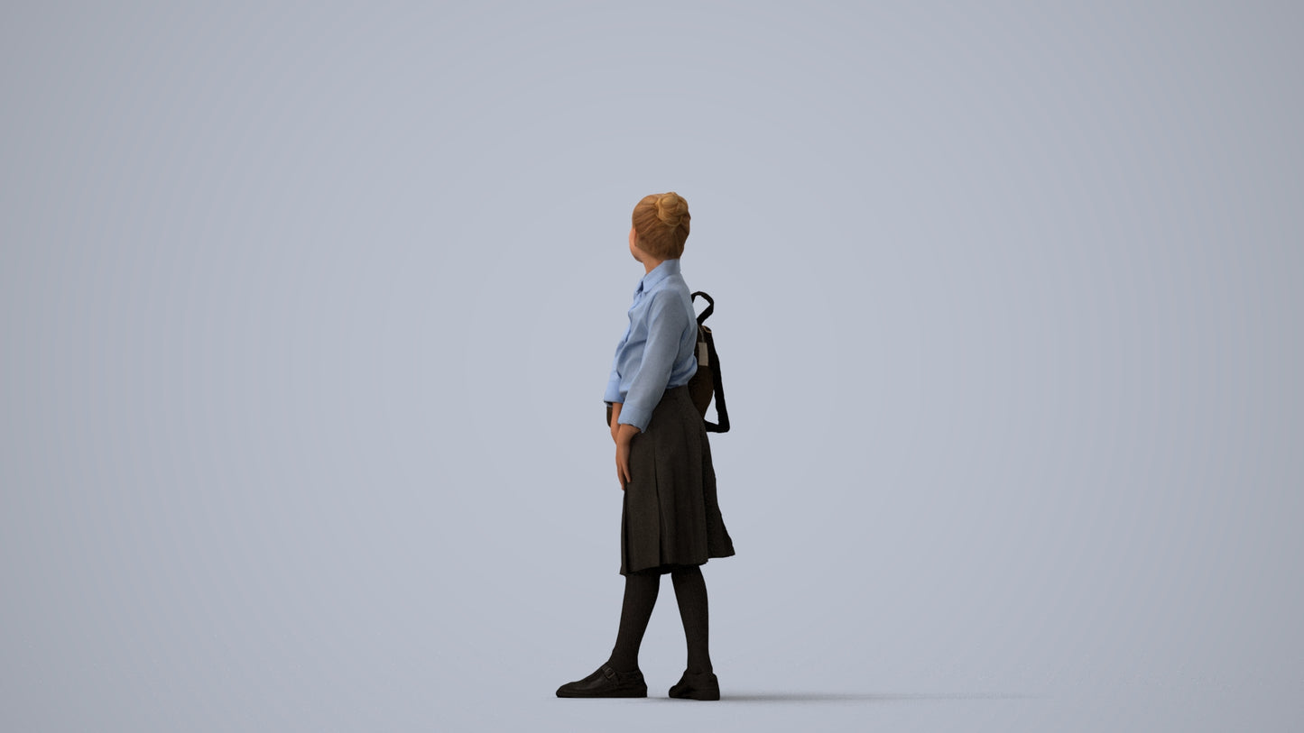 3D people model girl kids, scanned human for 3ds Max rendering, three-quarter view render