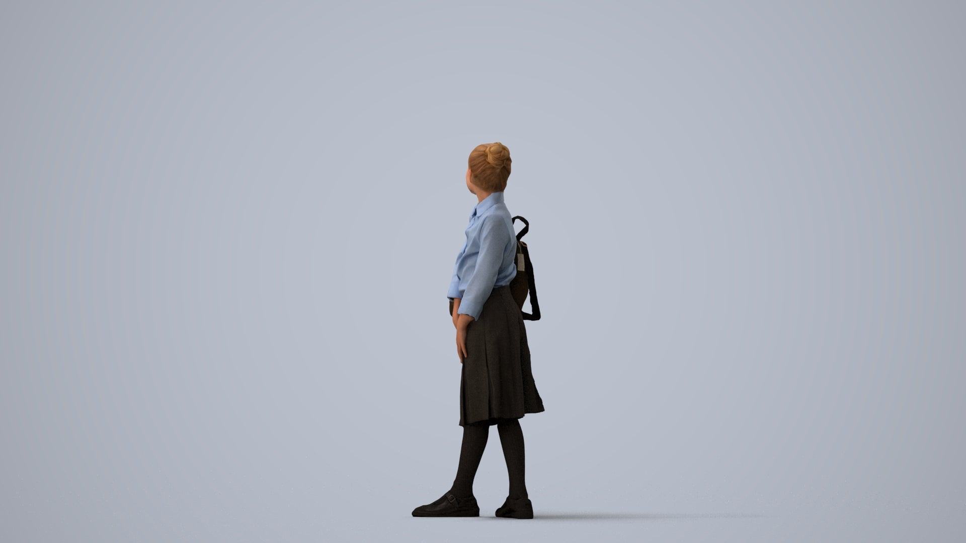 3D people model girl kids, scanned human for 3ds Max rendering, three-quarter view render