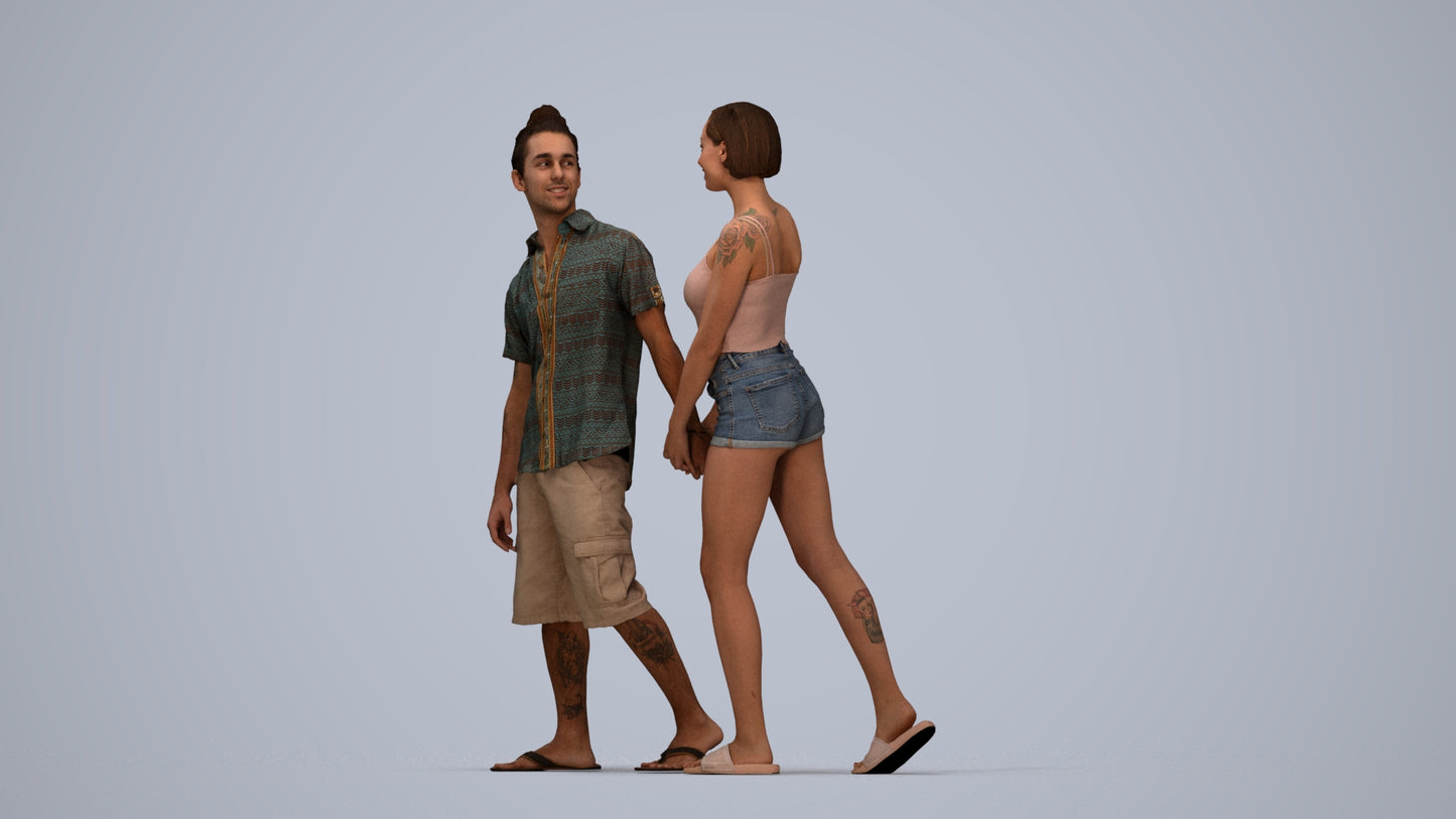 3D people model woman couple, scanned human for 3ds Max rendering, top-down view render