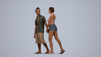 3D people model woman couple, scanned human for 3ds Max rendering, top-down view render