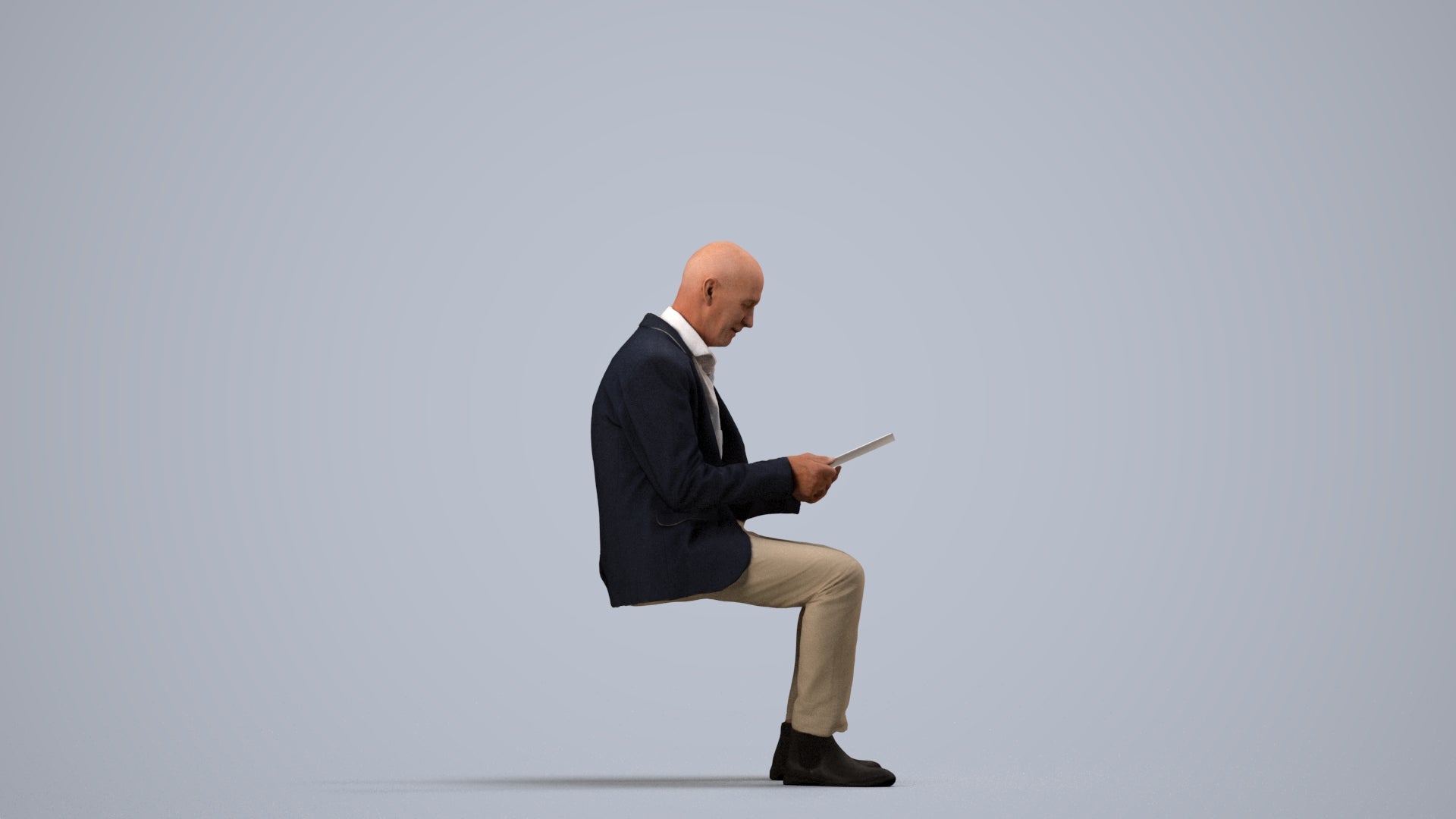 realistic 3D people senior man business, render-ready for V-Ray and Corona, FBX OBJ, side view render