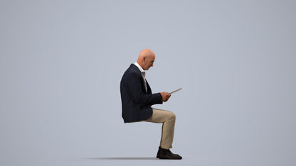 realistic 3D people senior man business, render-ready for V-Ray and Corona, FBX OBJ, side view render