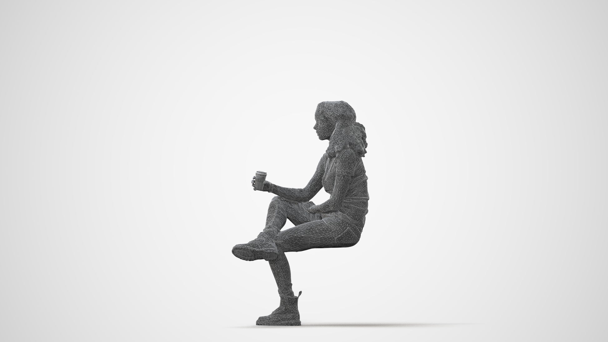realistic 3D human woman casual sitting, archviz people FBX OBJ for Blender, square thumbnail