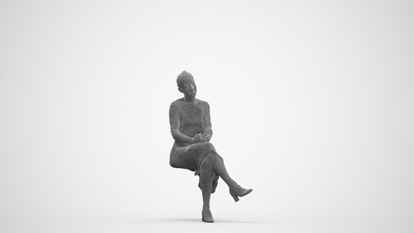 realistic 3D people woman business sitting, render-ready for V-Ray and Corona, FBX OBJ, three-quarter front view render
