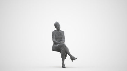 realistic 3D people woman business sitting, render-ready for V-Ray and Corona, FBX OBJ, three-quarter front view render