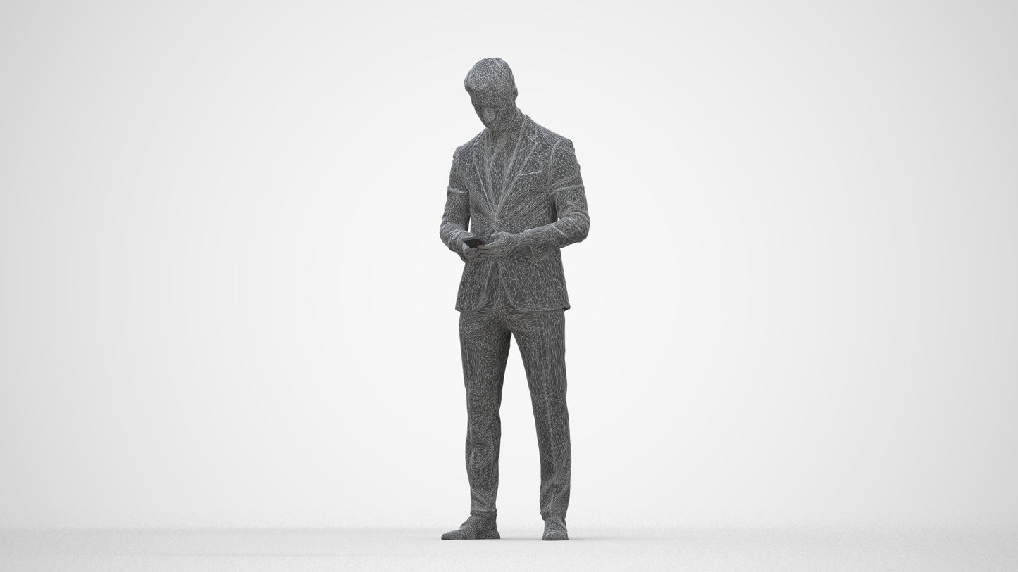 scanned 3D man business, photogrammetry people for Enscape and V-Ray, wireframe back view