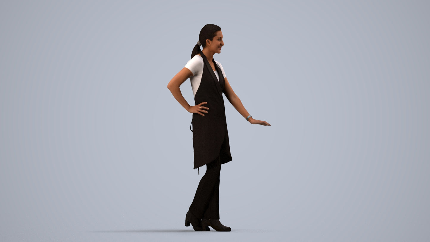 3D people model woman hospitality, scanned human for 3ds Max rendering, side view render