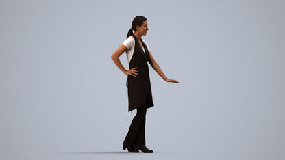 3D people model woman hospitality, scanned human for 3ds Max rendering, side view render