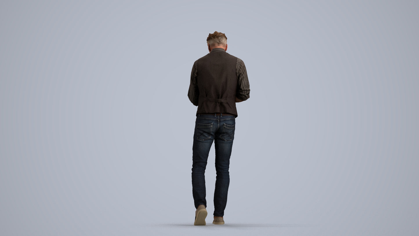 scanned 3D man casual walking, photogrammetry people for Enscape and V-Ray, front view render