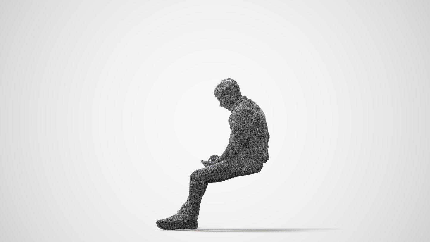 scanned 3D man casual sitting, photogrammetry people for Enscape and V-Ray, square thumbnail