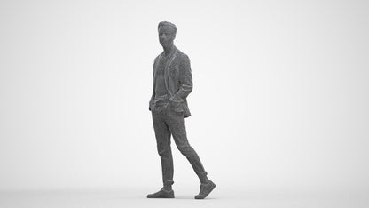 3D scanned man walking business, photorealistic archviz people for Enscape and SketchUp, three-quarter front view render