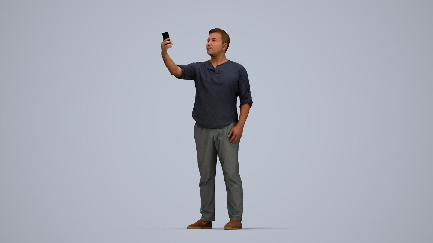 scanned 3D man casual standing, photogrammetry people for Enscape and V-Ray, top-down view render