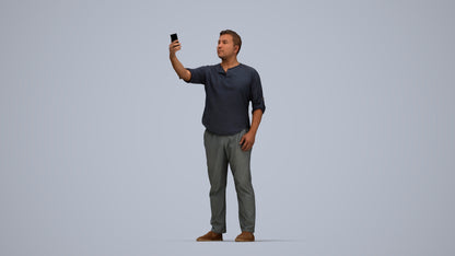 scanned 3D man casual standing, photogrammetry people for Enscape and V-Ray, top-down view render
