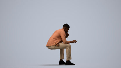 3D human model man casual sitting, photogrammetry scanned person for archviz, side view render