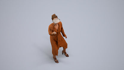 3D human model woman casual standing, photogrammetry scanned person for archviz, back view render