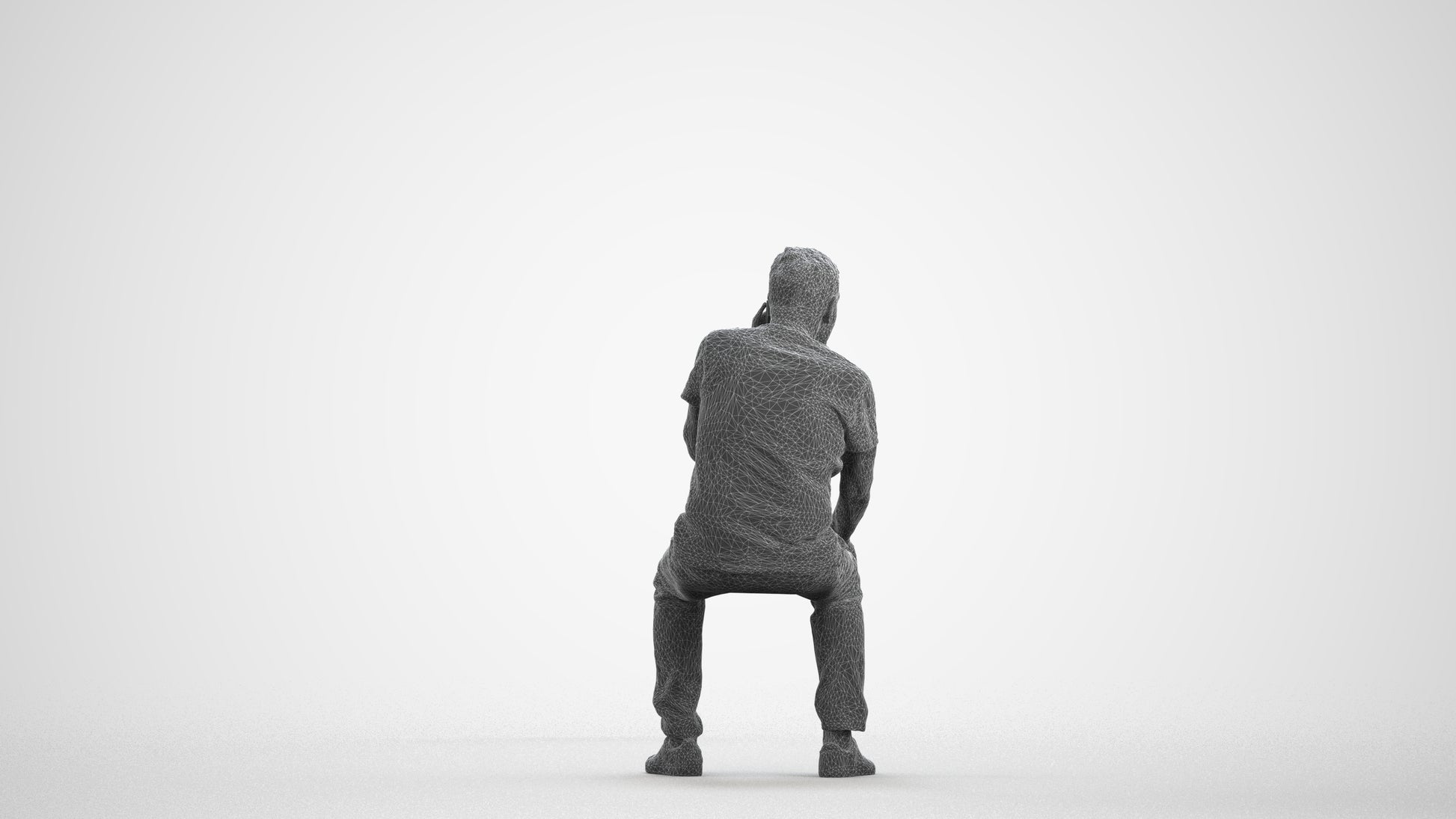 realistic 3D human senior man casual sitting, archviz people FBX OBJ for Blender, wireframe front view