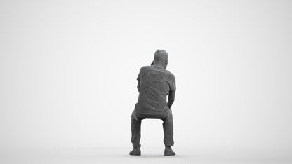 realistic 3D human senior man casual sitting, archviz people FBX OBJ for Blender, wireframe front view