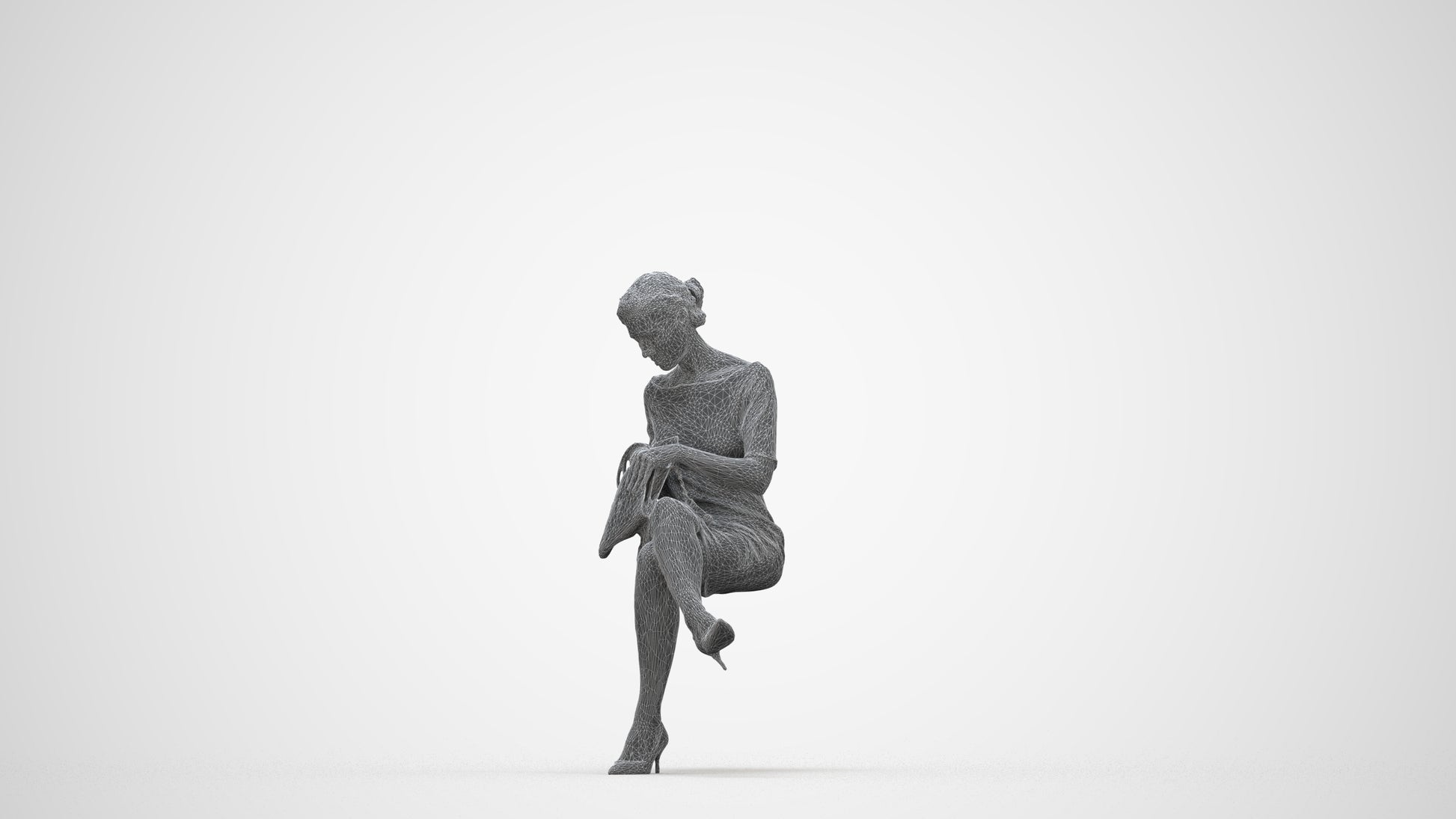 scanned 3D woman casual sitting, photogrammetry people for Enscape and V-Ray, wireframe back view