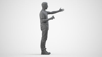 realistic 3D man casual standing, scanned archviz people for Blender and 3ds Max, wireframe side view