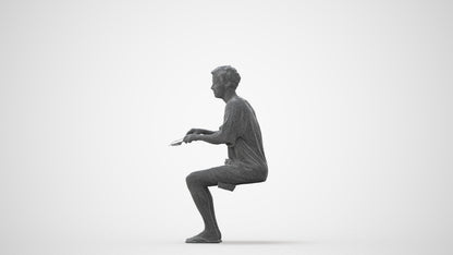 realistic 3D man casual sitting, scanned archviz people for Blender and 3ds Max, square thumbnail