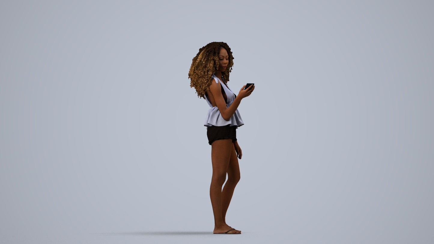 scanned 3D woman casual standing, photogrammetry people for Enscape and V-Ray, side view render