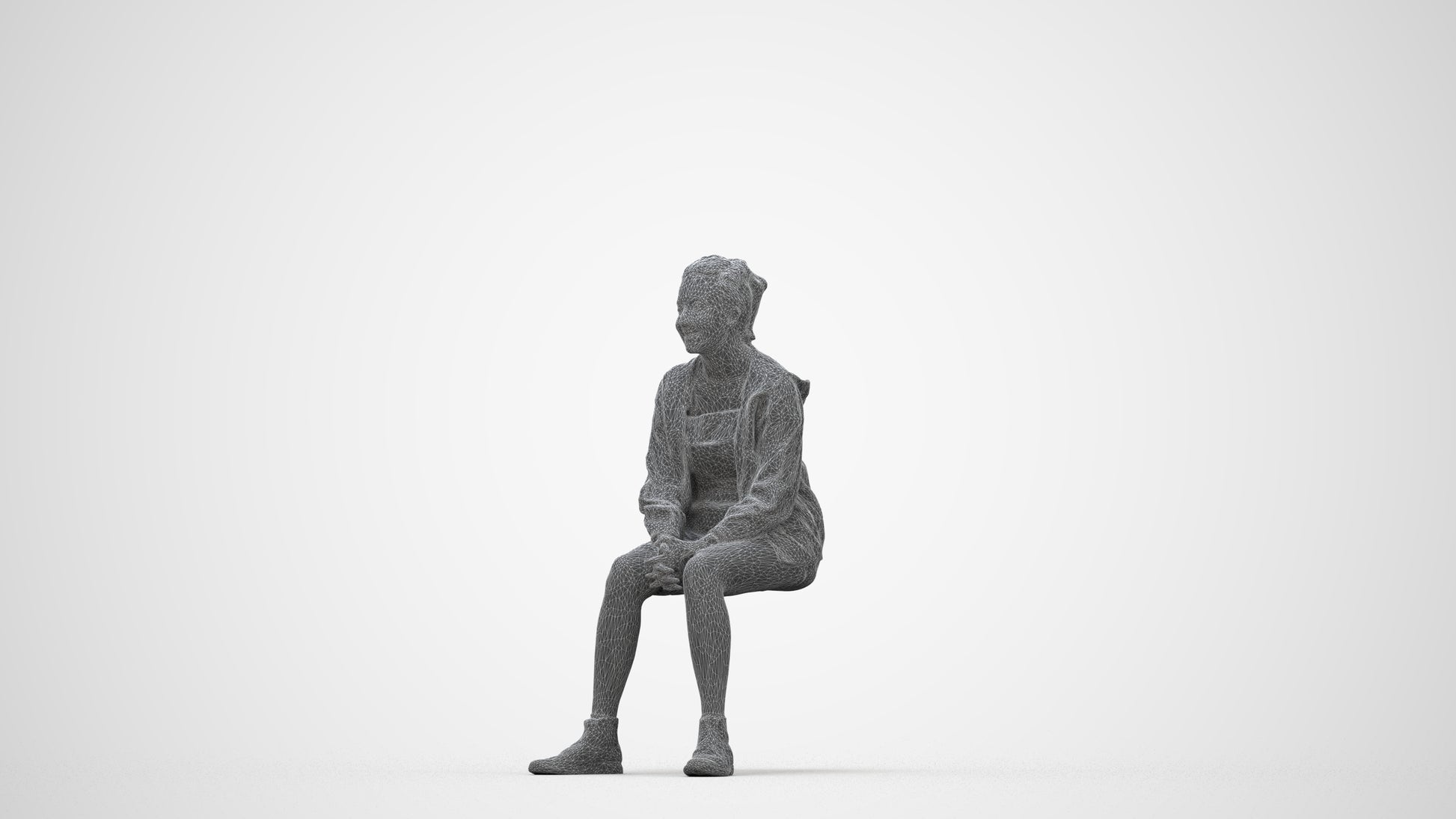 3D scanned woman sitting casual, photorealistic archviz people for Enscape and SketchUp, wireframe back view