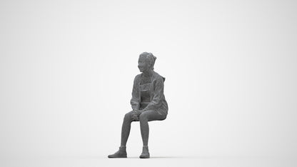 3D scanned woman sitting casual, photorealistic archviz people for Enscape and SketchUp, wireframe back view