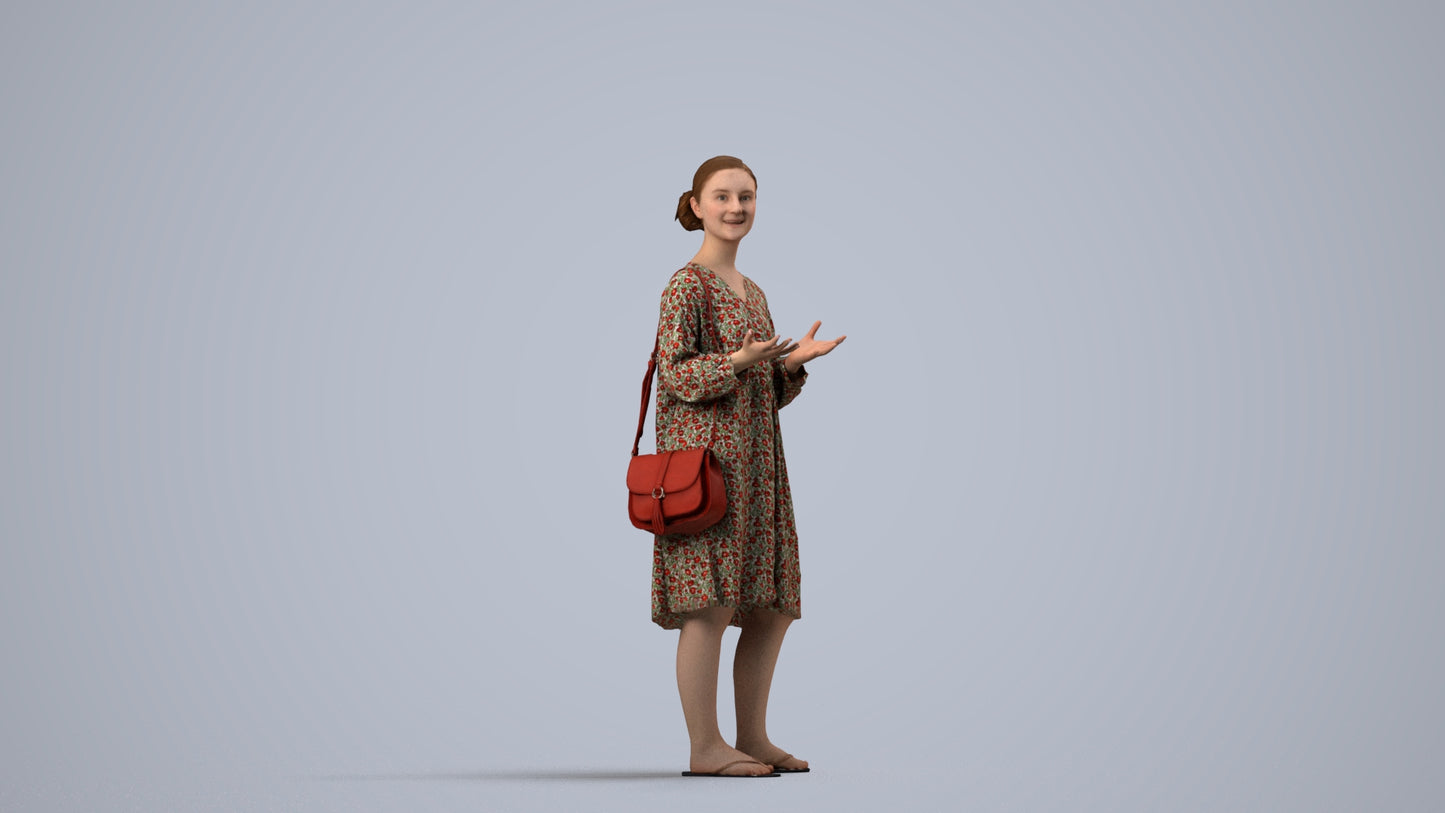 realistic 3D human girl casual kids, archviz people FBX OBJ for Blender, side view render