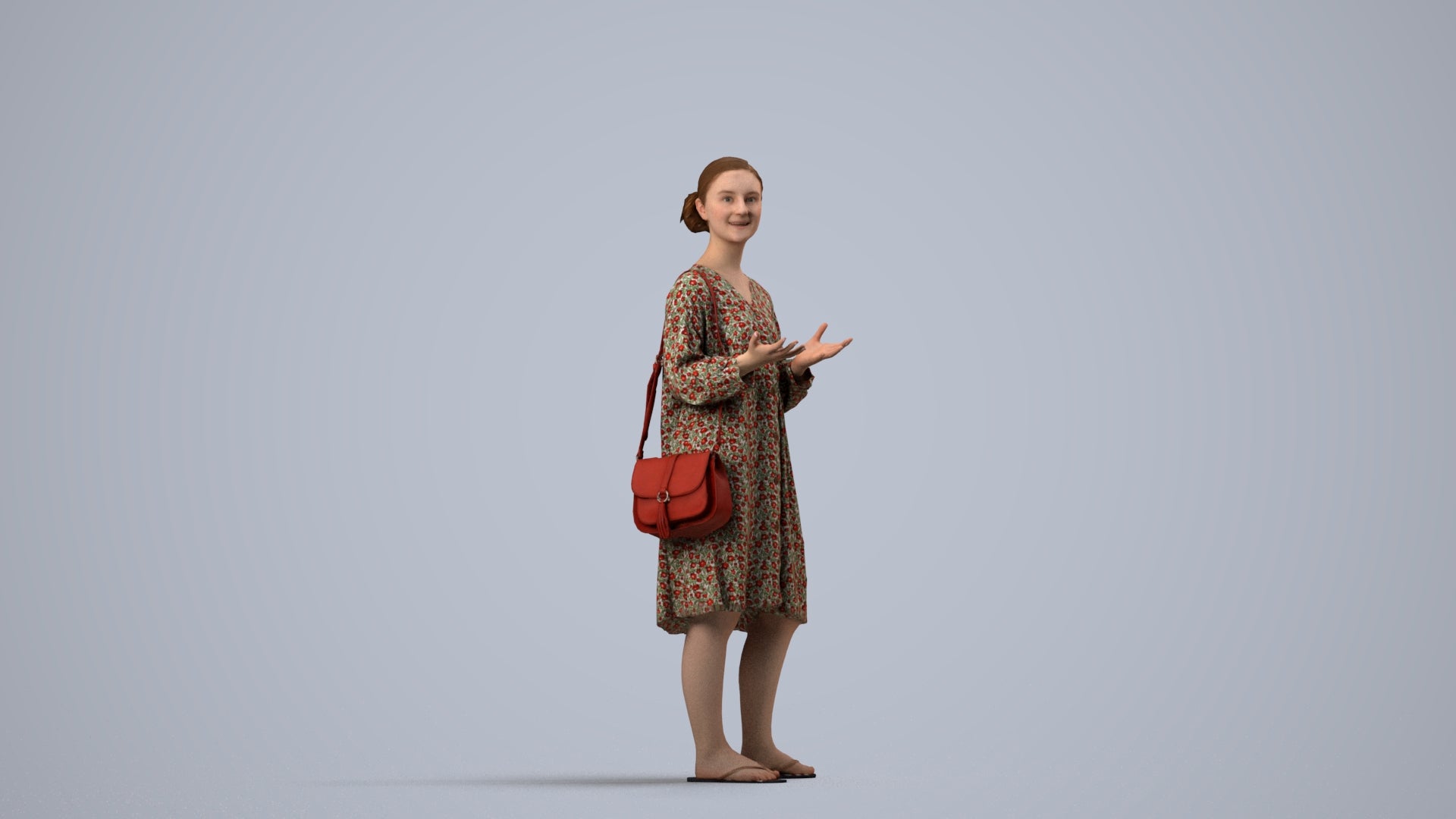 realistic 3D human girl casual kids, archviz people FBX OBJ for Blender, side view render