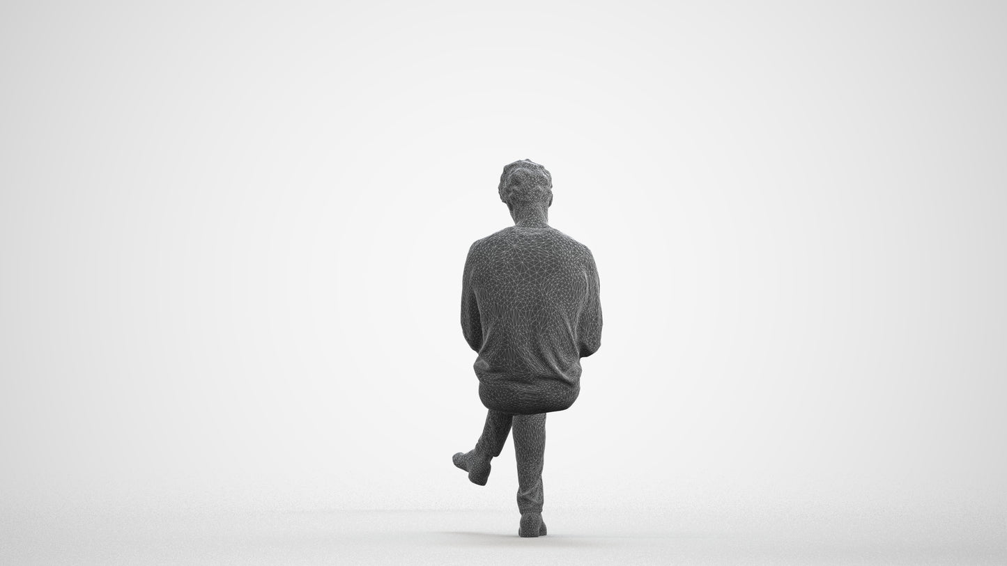 realistic 3D people man casual sitting, render-ready for V-Ray and Corona, FBX OBJ, wireframe front view