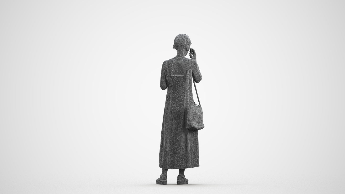 realistic 3D human senior woman standing, archviz people FBX OBJ for Blender, wireframe front view