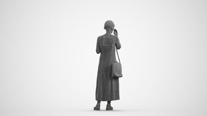 realistic 3D human senior woman standing, archviz people FBX OBJ for Blender, wireframe front view