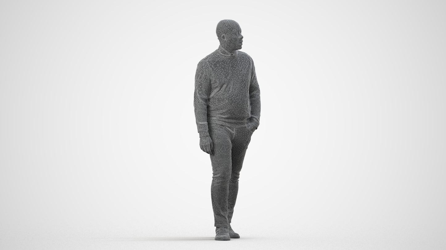 realistic 3D human man casual walking, archviz people FBX OBJ for Blender, wireframe side view