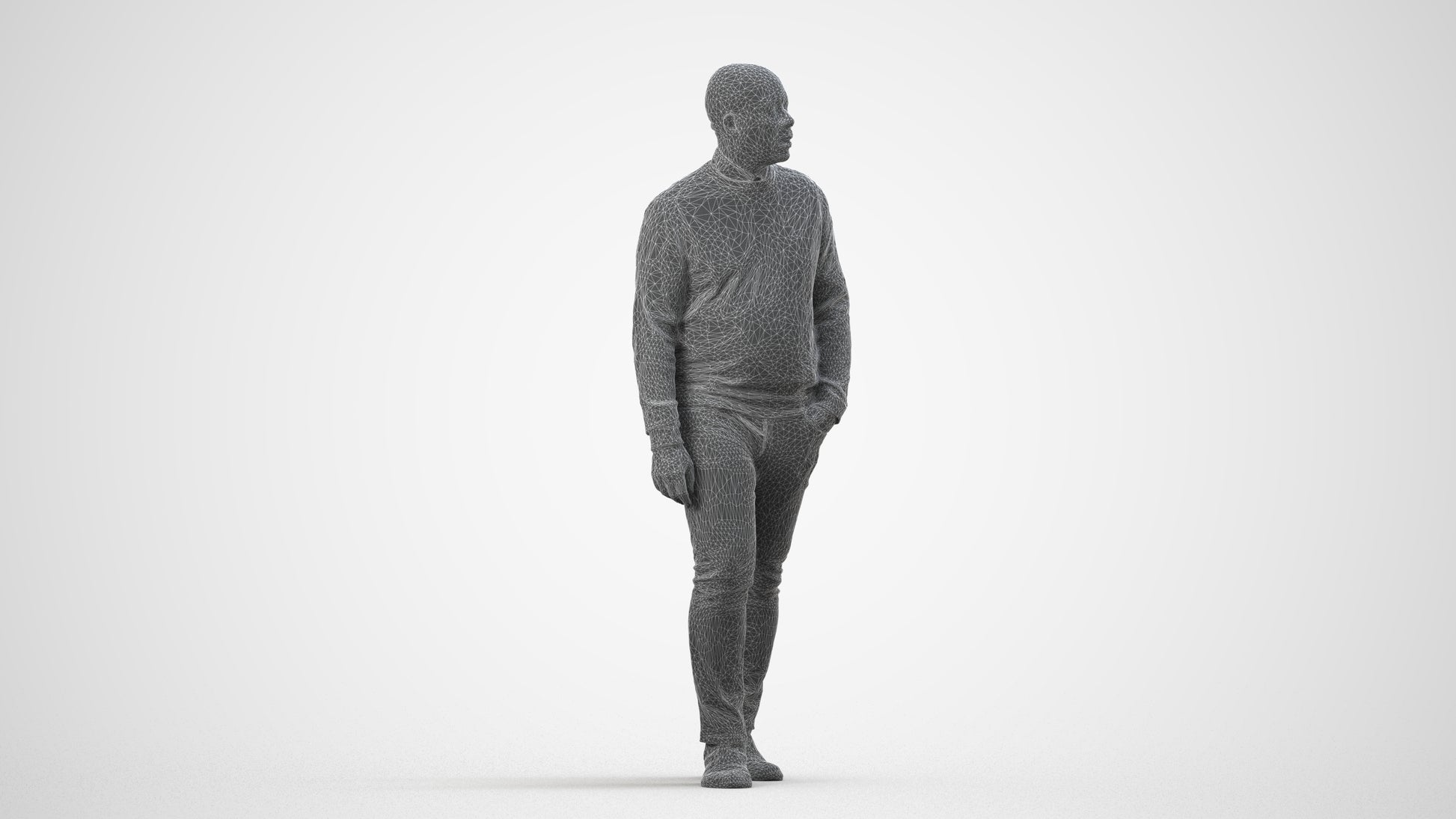 realistic 3D human man casual walking, archviz people FBX OBJ for Blender, wireframe side view