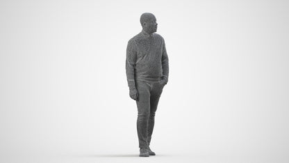 realistic 3D human man casual walking, archviz people FBX OBJ for Blender, wireframe side view