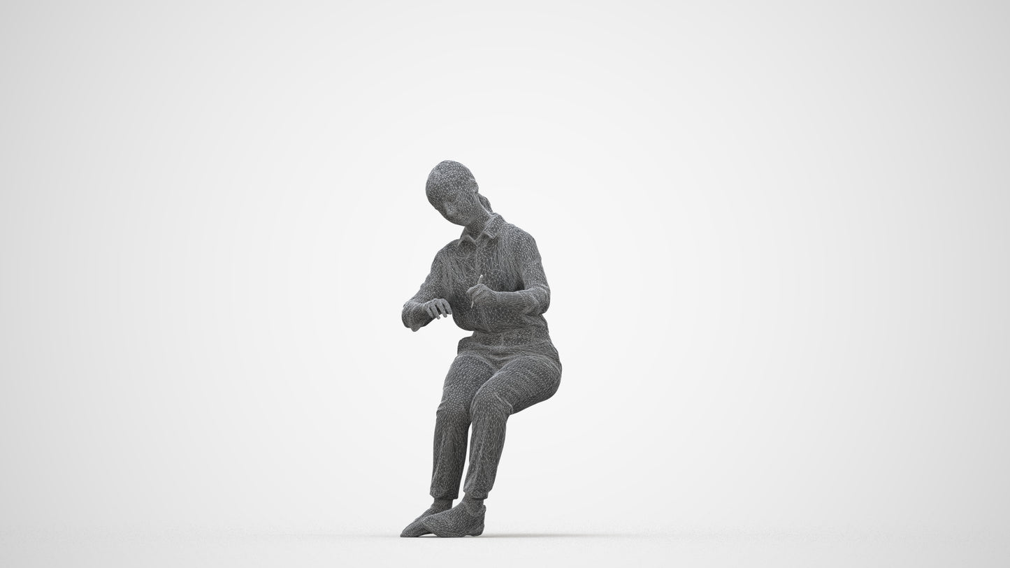 3D human model girl kids, photogrammetry scanned person for archviz, wireframe back view