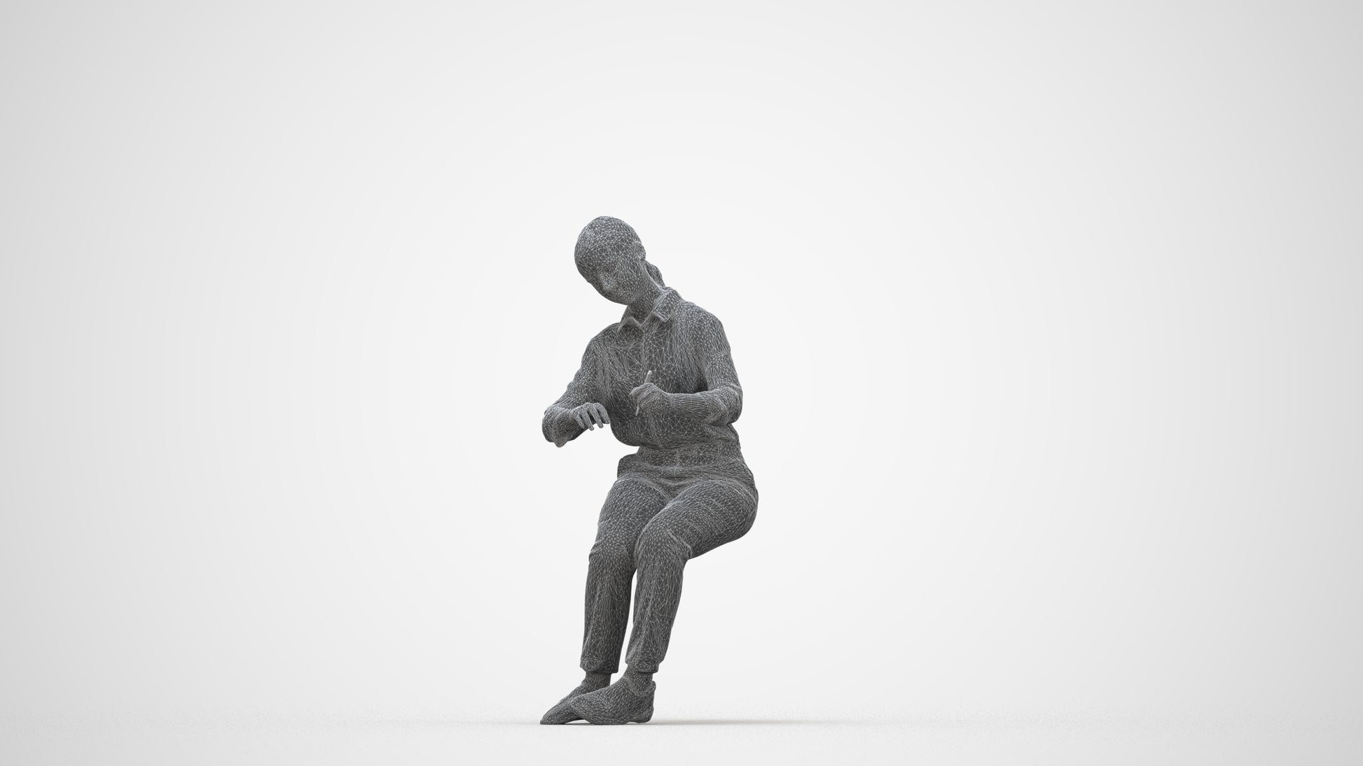 3D human model girl kids, photogrammetry scanned person for archviz, wireframe back view
