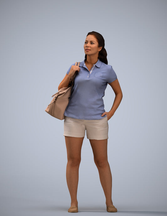 scanned 3D woman casual standing, photogrammetry people for Enscape and V-Ray
