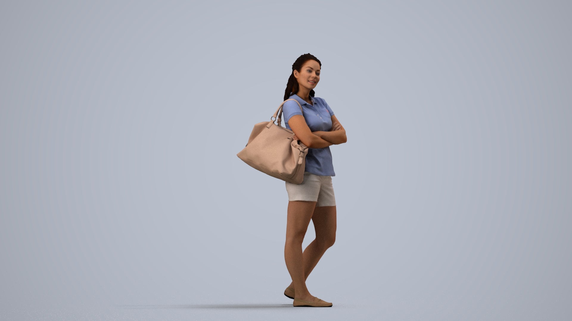 scanned 3D woman casual standing, photogrammetry people for Enscape and V-Ray, side view render