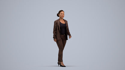 3D human model woman business walking, photogrammetry scanned person for archviz, standing pose render