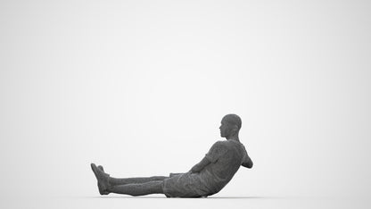 3D scanned man sitting casual, photorealistic archviz people for Enscape and SketchUp, wireframe back view
