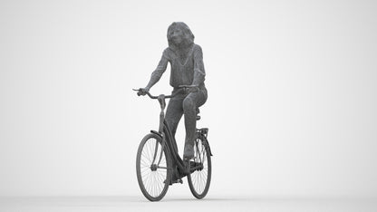 realistic 3D woman casual cycling, scanned archviz people for Blender and 3ds Max, wireframe back view
