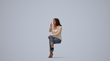 realistic 3D woman casual sitting, scanned archviz people for Blender and 3ds Max, top-down view render