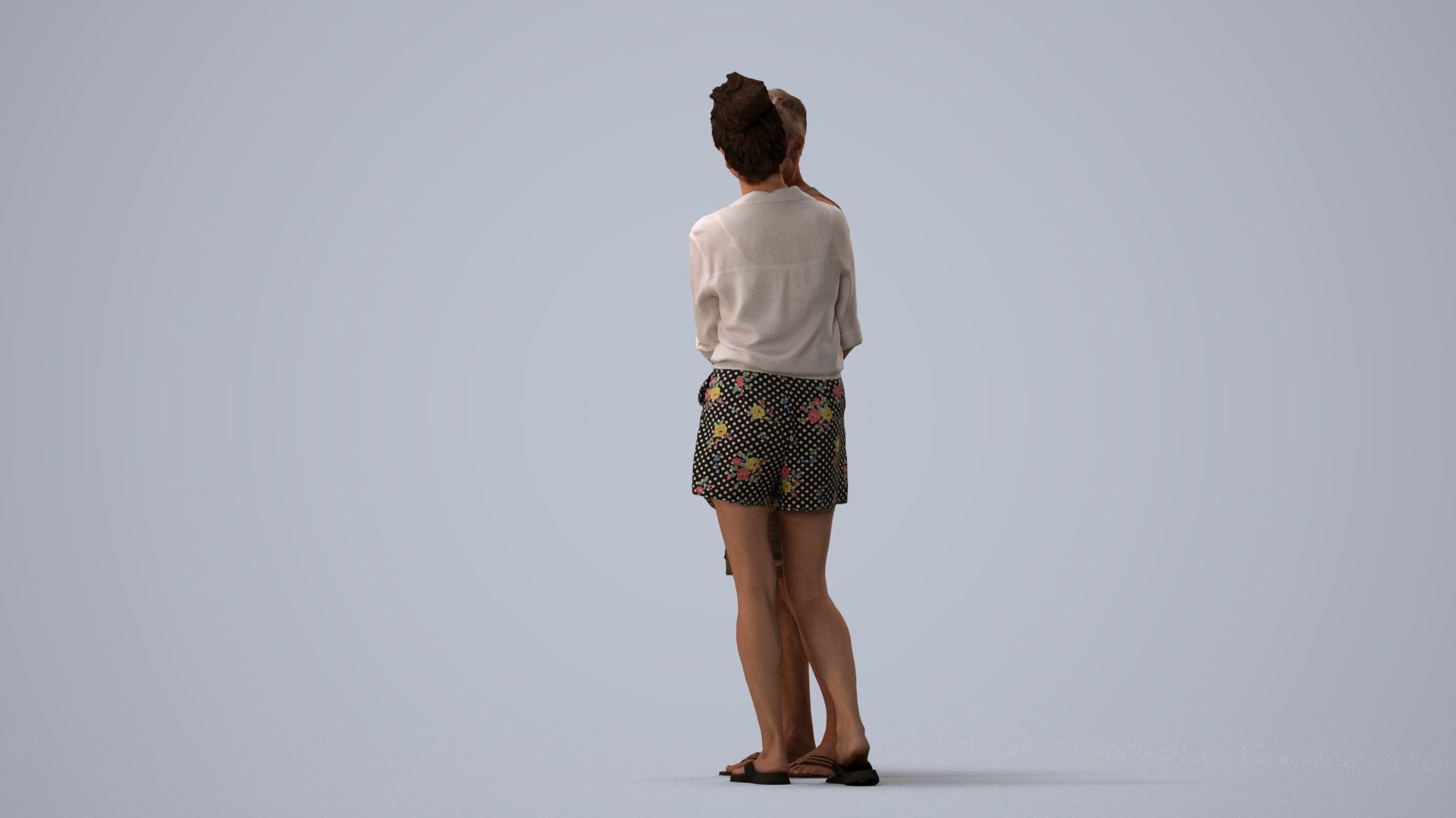 3D people model woman casual couple, scanned human for 3ds Max rendering, three-quarter view render